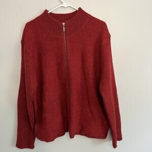 Vintage FG Women's 100% Wool Zip Up Sweater Red Sz L Australia Basic Classic